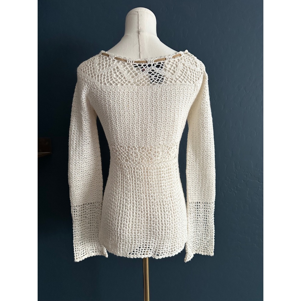 Vintage Rampage Beaded Crochet Boho Top Ramie Cotton‎ Y2K White Small - Picture 5 of 8